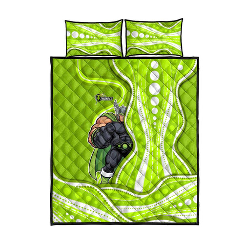 Sydney Thunder Quilt Bed Set Aboriginal Dot Art Green White - Tribal Wave Pattern