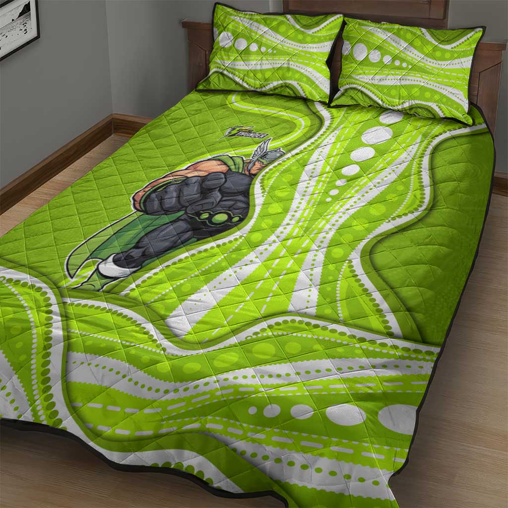 Sydney Thunder Quilt Bed Set Aboriginal Dot Art Green White - Tribal Wave Pattern