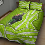 Sydney Thunder Quilt Bed Set Aboriginal Dot Art Green White - Tribal Wave Pattern