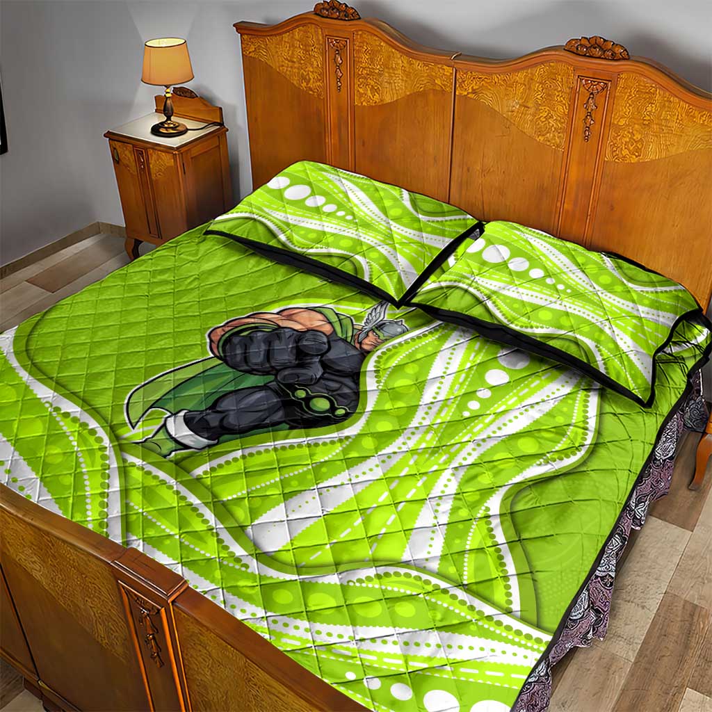 Sydney Thunder Quilt Bed Set Aboriginal Dot Art Green White - Tribal Wave Pattern