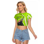 Sydney Thunder Raglan Cropped T Shirt Aboriginal Dot Art Green White - Tribal Wave Pattern