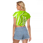 Sydney Thunder Raglan Cropped T Shirt Aboriginal Dot Art Green White - Tribal Wave Pattern