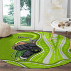Sydney Thunder Round Carpet Aboriginal Dot Art Green White - Tribal Wave Pattern