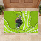 Sydney Thunder Rubber Doormat Aboriginal Dot Art Green White - Tribal Wave Pattern