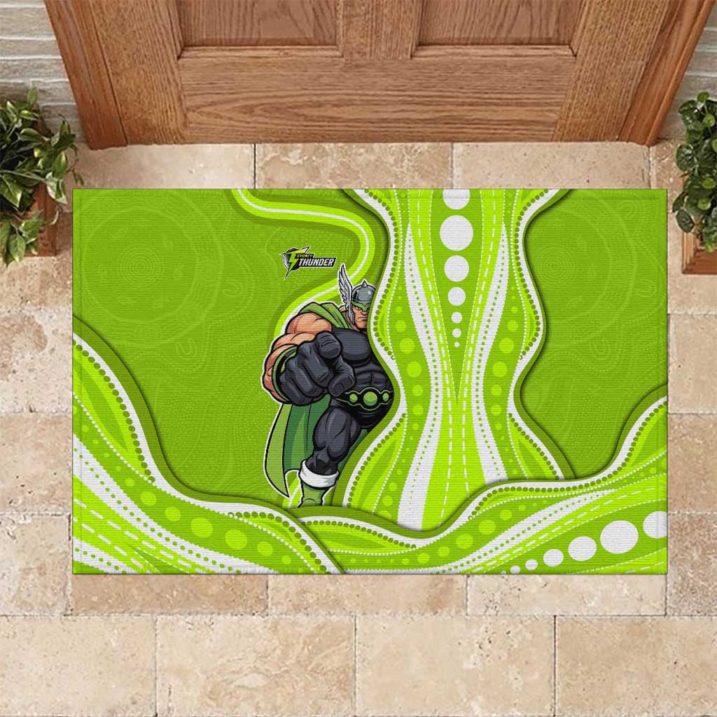Sydney Thunder Rubber Doormat Aboriginal Dot Art Green White - Tribal Wave Pattern