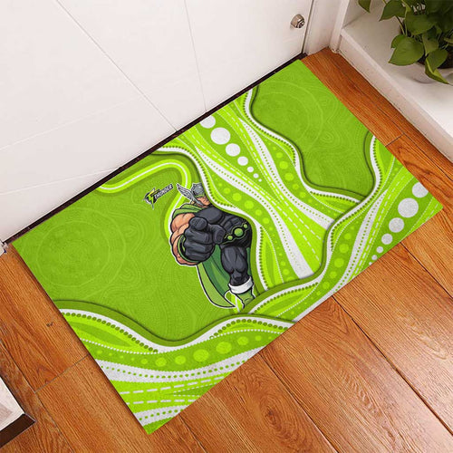 Sydney Thunder Rubber Doormat Aboriginal Dot Art Green White - Tribal Wave Pattern