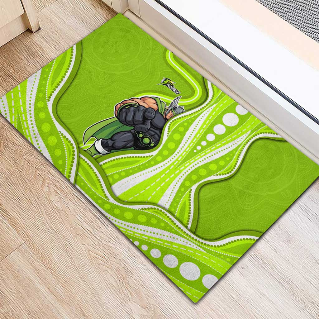 Sydney Thunder Rubber Doormat Aboriginal Dot Art Green White - Tribal Wave Pattern