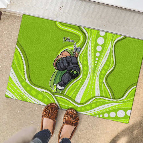 Sydney Thunder Rubber Doormat Aboriginal Dot Art Green White - Tribal Wave Pattern