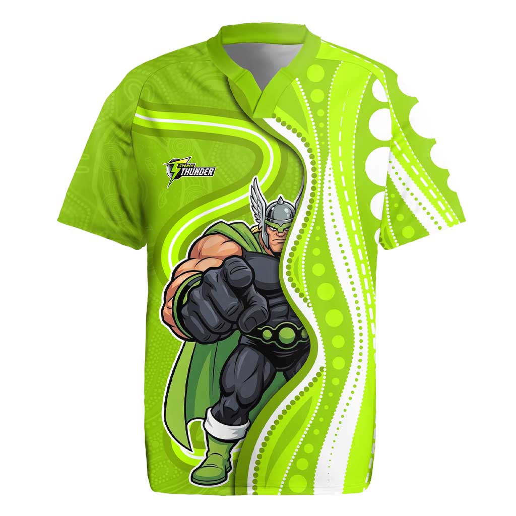 Sydney Thunder Rugby Jersey Aboriginal Dot Art Green White - Tribal Wave Pattern