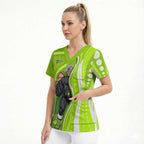 Sydney Thunder Scrub Top Aboriginal Dot Art Green White - Tribal Wave Pattern