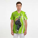 Sydney Thunder Scrub Top Aboriginal Dot Art Green White - Tribal Wave Pattern