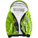 Sydney Thunder Sherpa Hoodie Aboriginal Dot Art Green White - Tribal Wave Pattern