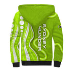 Sydney Thunder Sherpa Hoodie Aboriginal Dot Art Green White - Tribal Wave Pattern