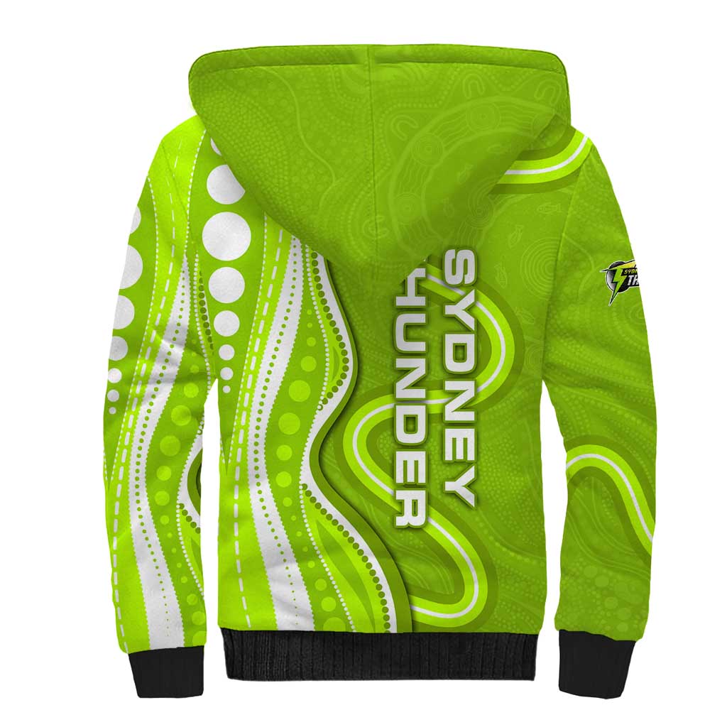 Sydney Thunder Sherpa Hoodie Aboriginal Dot Art Green White - Tribal Wave Pattern