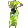 Sydney Thunder Short Sleeve Bodycon Dress Aboriginal Dot Art Green White - Tribal Wave Pattern