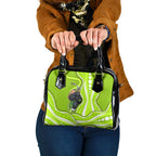 Sydney Thunder Shoulder Handbag Aboriginal Dot Art Green White - Tribal Wave Pattern
