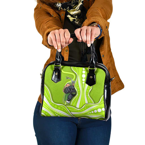 Sydney Thunder Shoulder Handbag Aboriginal Dot Art Green White - Tribal Wave Pattern
