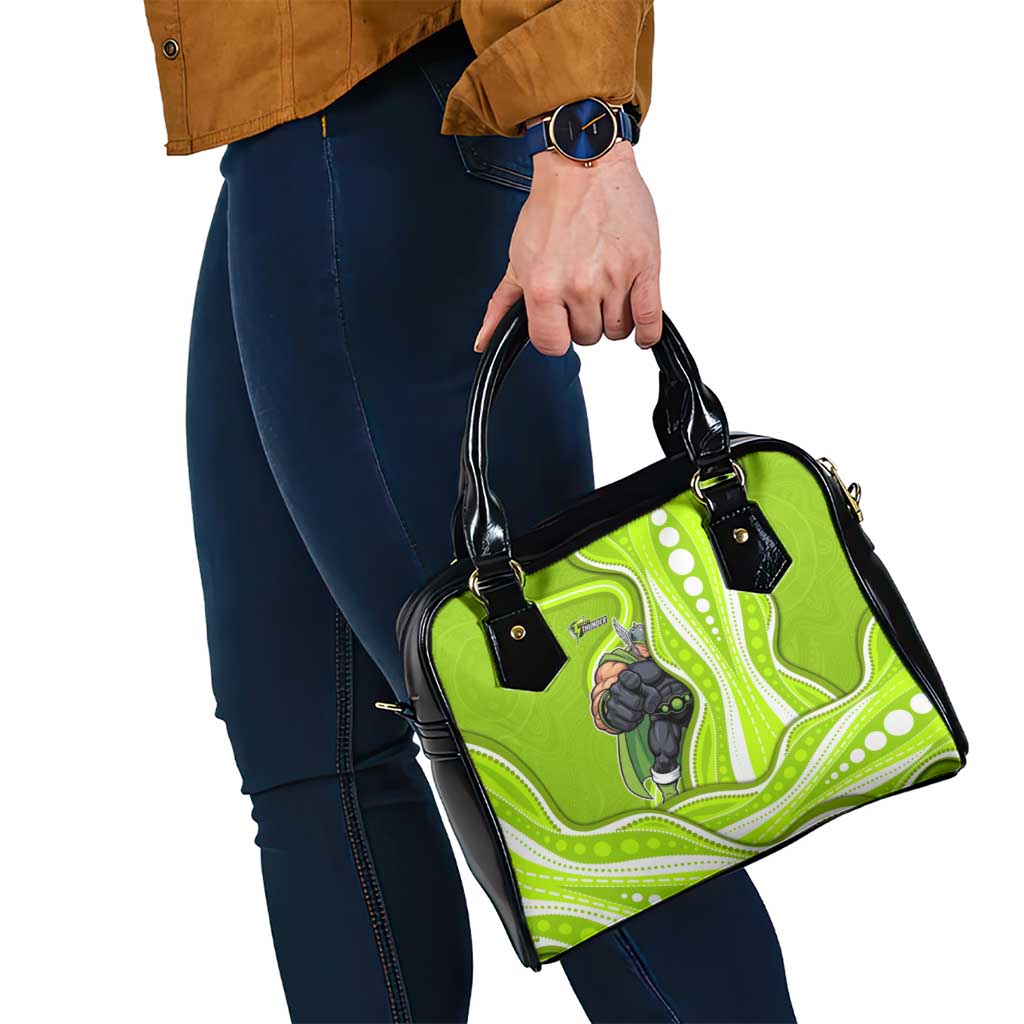 Sydney Thunder Shoulder Handbag Aboriginal Dot Art Green White - Tribal Wave Pattern
