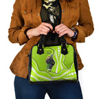 Sydney Thunder Shoulder Handbag Aboriginal Dot Art Green White - Tribal Wave Pattern