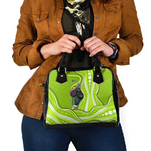 Sydney Thunder Shoulder Handbag Aboriginal Dot Art Green White - Tribal Wave Pattern