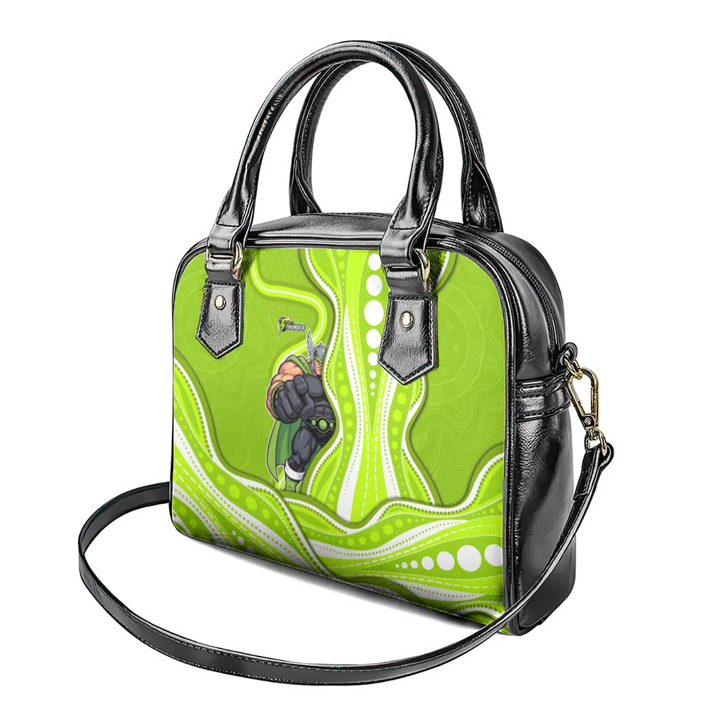Sydney Thunder Shoulder Handbag Aboriginal Dot Art Green White - Tribal Wave Pattern