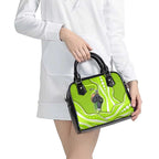Sydney Thunder Shoulder Handbag Aboriginal Dot Art Green White - Tribal Wave Pattern