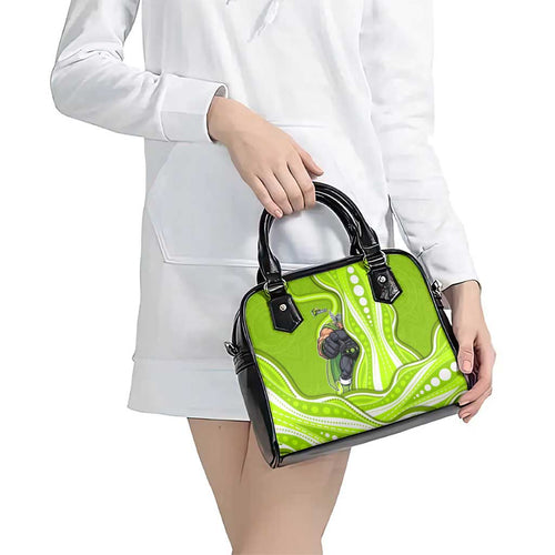Sydney Thunder Shoulder Handbag Aboriginal Dot Art Green White - Tribal Wave Pattern