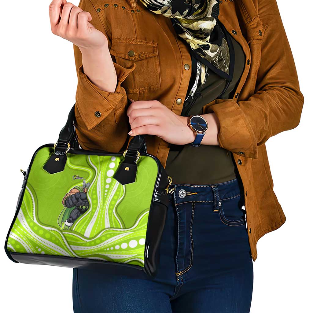 Sydney Thunder Shoulder Handbag Aboriginal Dot Art Green White - Tribal Wave Pattern