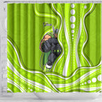 Sydney Thunder Shower Curtain Aboriginal Dot Art Green White - Tribal Wave Pattern
