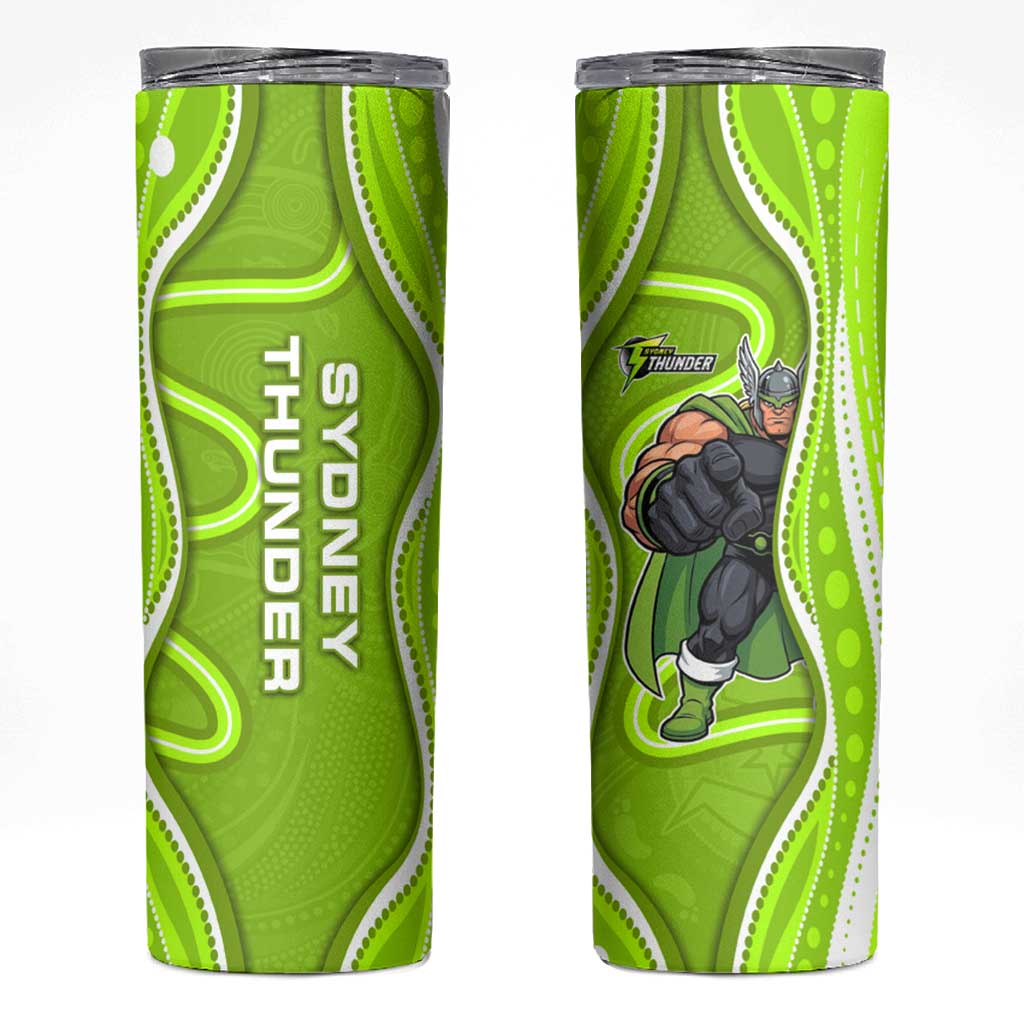 Sydney Thunder Skinny Tumbler Aboriginal Dot Art Green White - Tribal Wave Pattern