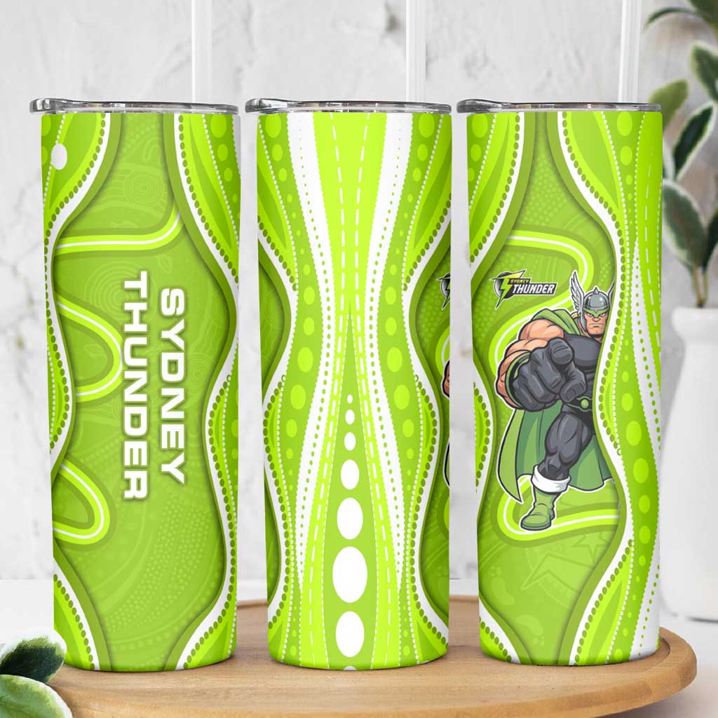 Sydney Thunder Skinny Tumbler Aboriginal Dot Art Green White - Tribal Wave Pattern