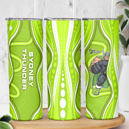 Sydney Thunder Skinny Tumbler Aboriginal Dot Art Green White - Tribal Wave Pattern