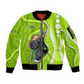 Sydney Thunder Sleeve Zip Bomber Jacket Aboriginal Dot Art Green White - Tribal Wave Pattern