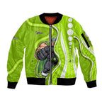 Sydney Thunder Sleeve Zip Bomber Jacket Aboriginal Dot Art Green White - Tribal Wave Pattern