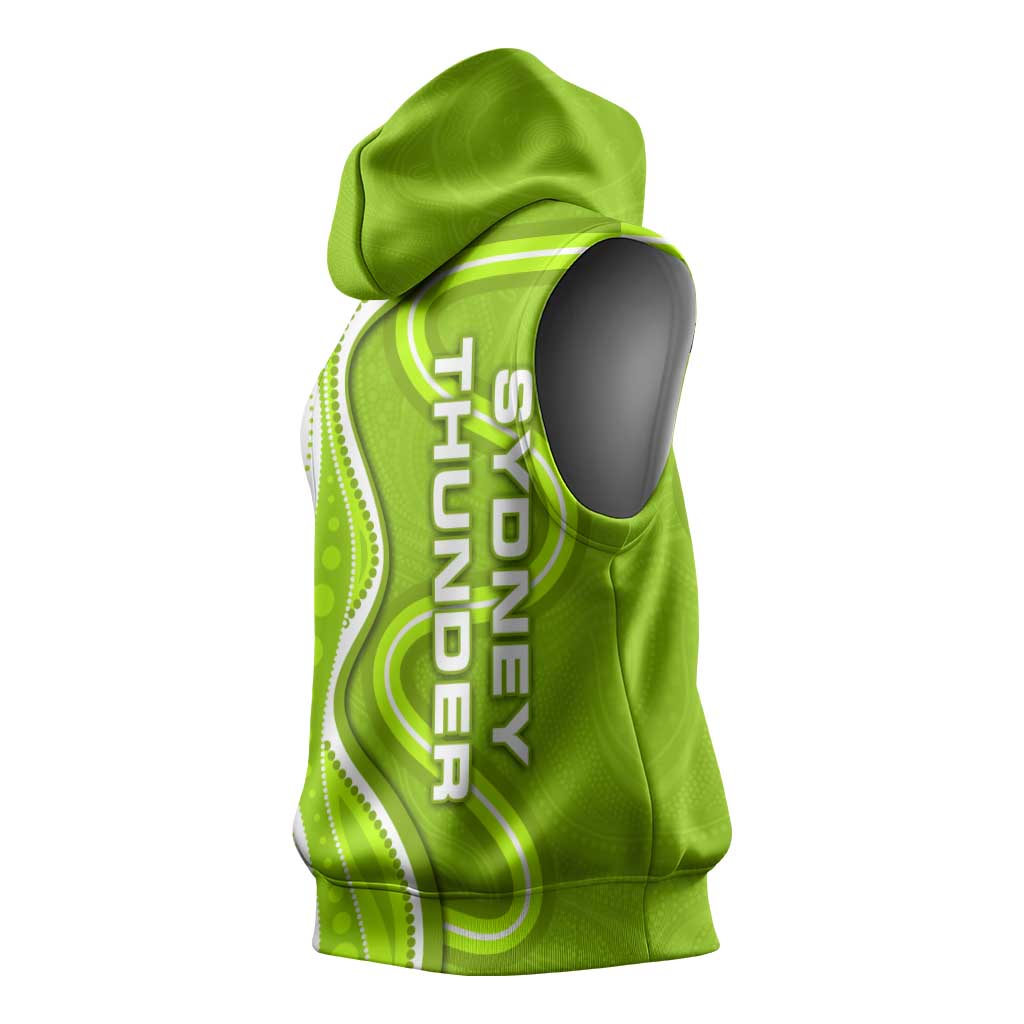 Sydney Thunder Sleeveless Hoodie Aboriginal Dot Art Green White - Tribal Wave Pattern