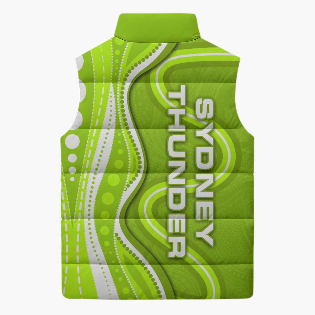 Sydney Thunder Sleeveless Puffer Jacket Aboriginal Dot Art Green White - Tribal Wave Pattern