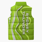 Sydney Thunder Sleeveless Puffer Jacket Aboriginal Dot Art Green White - Tribal Wave Pattern