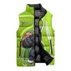 Sydney Thunder Sleeveless Puffer Jacket Aboriginal Dot Art Green White - Tribal Wave Pattern