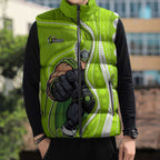 Sydney Thunder Sleeveless Puffer Jacket Aboriginal Dot Art Green White - Tribal Wave Pattern
