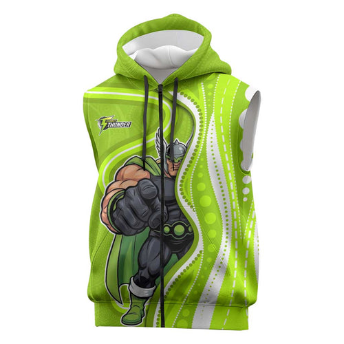 Sydney Thunder Sleeveless Zip Hoodie Aboriginal Dot Art Green White - Tribal Wave Pattern
