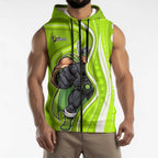 Sydney Thunder Sleeveless Zip Hoodie Aboriginal Dot Art Green White - Tribal Wave Pattern