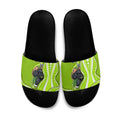 Sydney Thunder Slide Sandals Aboriginal Dot Art Green White - Tribal Wave Pattern