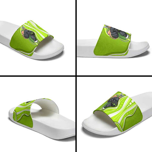 Sydney Thunder Slide Sandals Aboriginal Dot Art Green White - Tribal Wave Pattern
