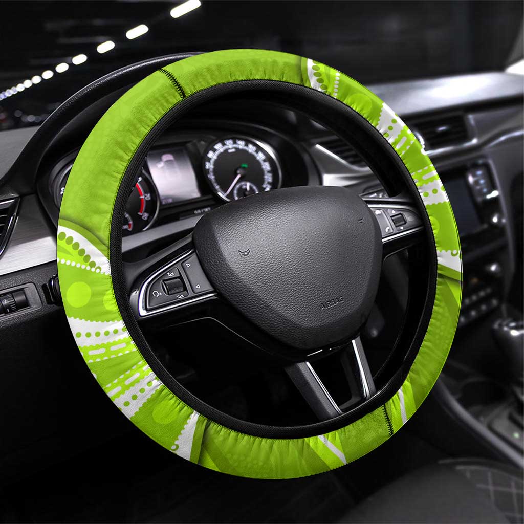 Sydney Thunder Steering Wheel Cover Aboriginal Dot Art Green White - Tribal Wave Pattern