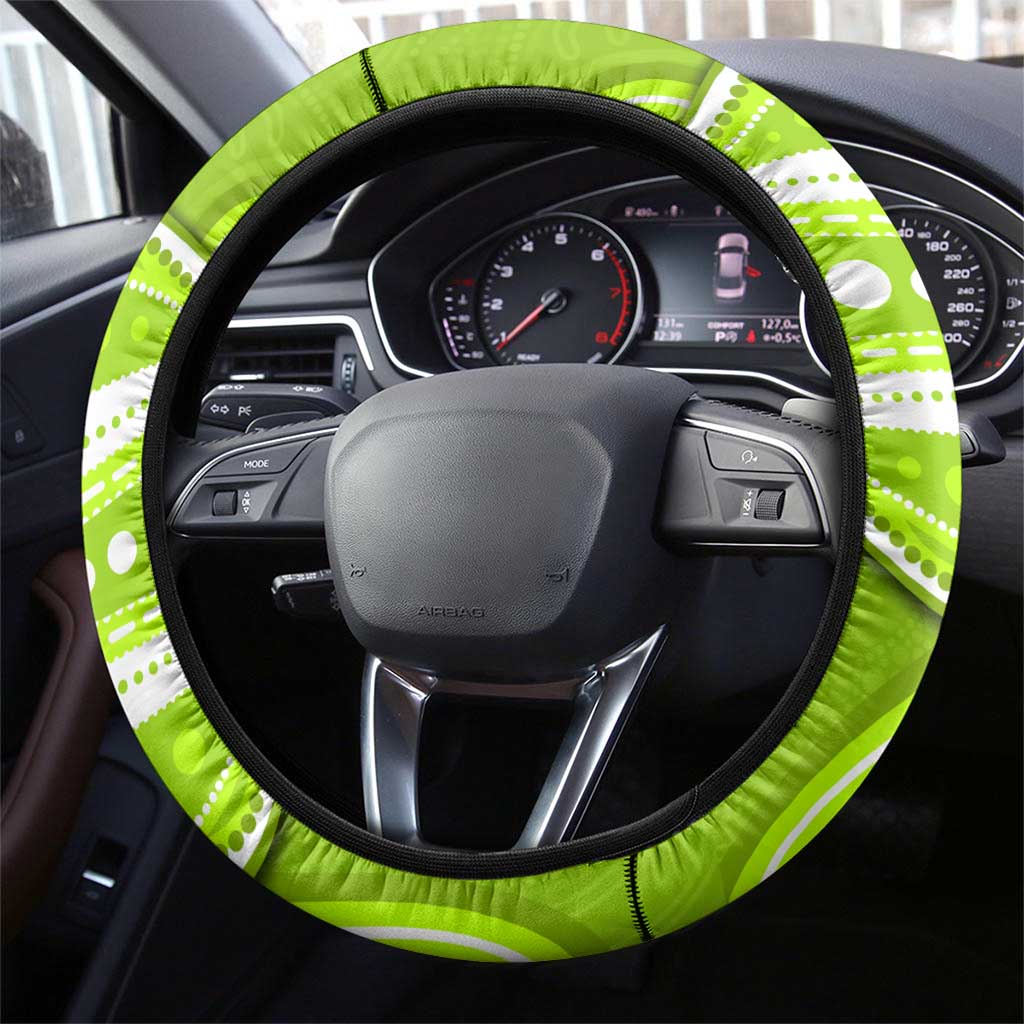 Sydney Thunder Steering Wheel Cover Aboriginal Dot Art Green White - Tribal Wave Pattern