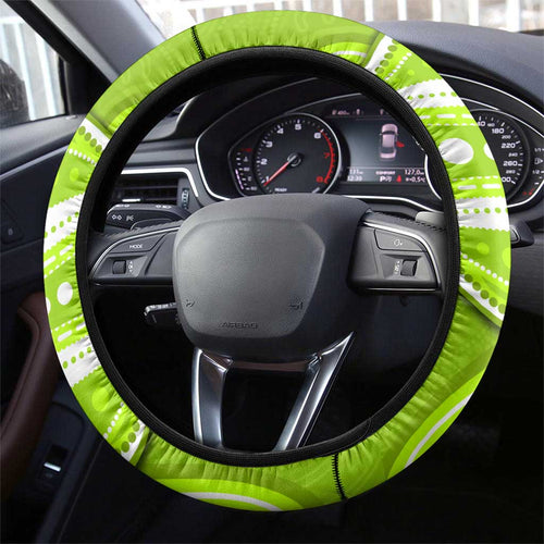 Sydney Thunder Steering Wheel Cover Aboriginal Dot Art Green White - Tribal Wave Pattern