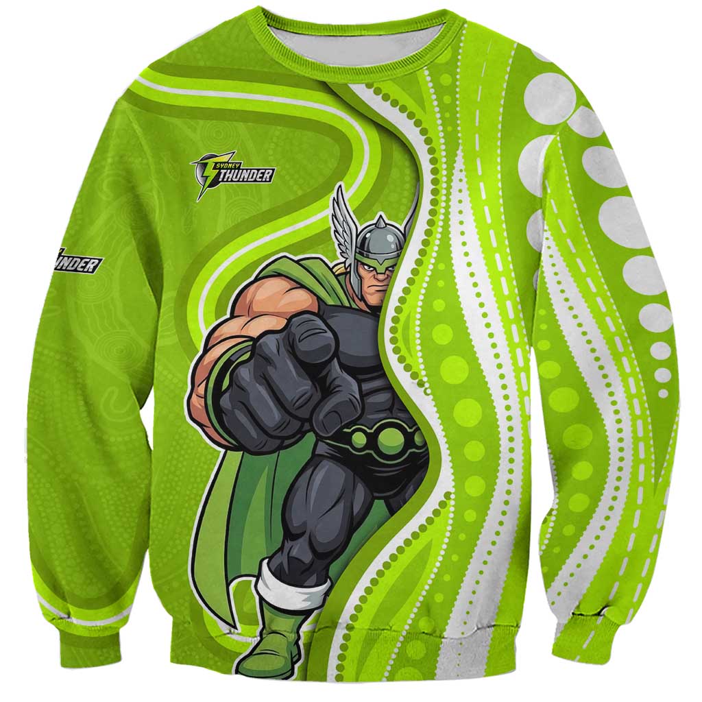 Sydney Thunder Sweatshirt Aboriginal Dot Art Green White - Tribal Wave Pattern
