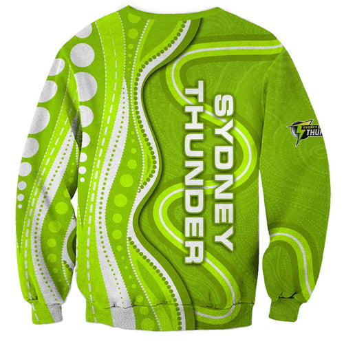 Sydney Thunder Sweatshirt Aboriginal Dot Art Green White - Tribal Wave Pattern