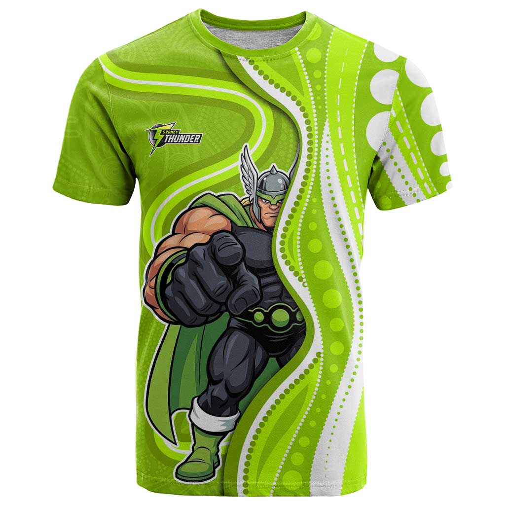 Sydney Thunder T Shirt Aboriginal Dot Art Green White - Tribal Wave Pattern