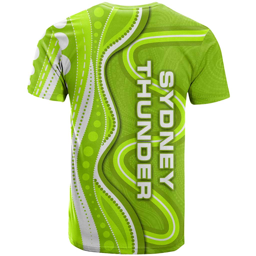 Sydney Thunder T Shirt Aboriginal Dot Art Green White - Tribal Wave Pattern